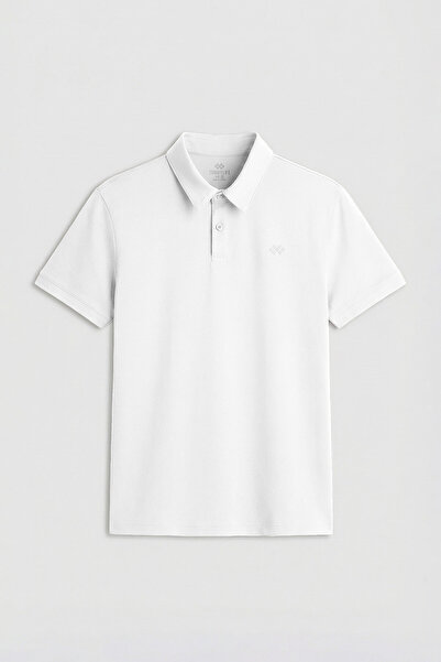 TOMMY LIFE Bílé pánské tričko Standard Fit Basic Polo Neck - 87748