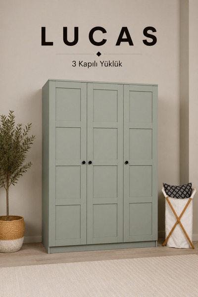 midoser Lucas 3 Kapılı Yüklük, Yorgan, Yastık Dolabı - Yeşil