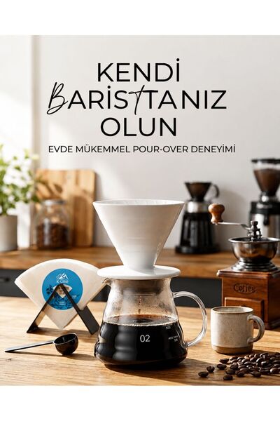 VESTRON Kahve Demleme Homebarista 5li Set| V60 (PL)|Sürahi| Stand Ve V60 Kağı...