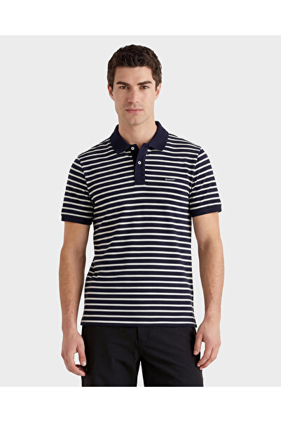 Gant Erkek Lacivert Regular Fit Yaka Çizgili Polo Yaka T-Shirt