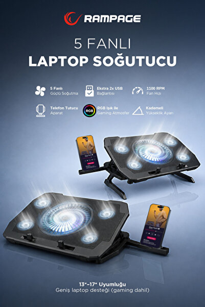 Rampage Ad-rc21 X-cool 5 Fanlı Rgb 10 Inç-18 Inç Yükseklik Ayarlı Notebook/la...