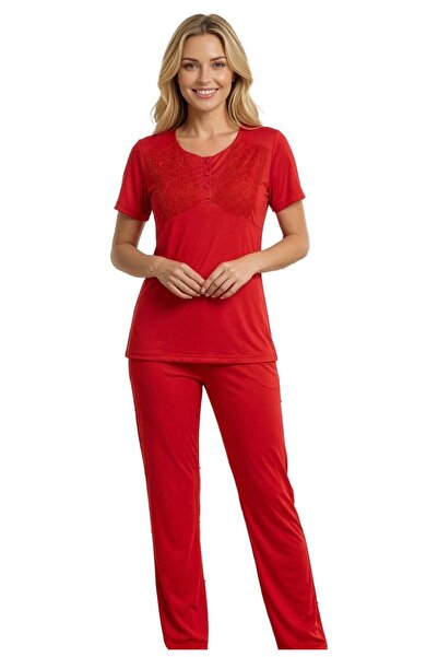 FLZ Women's Lace Detailed Pajama Set – Comfortable Home Wear Set |   88-135