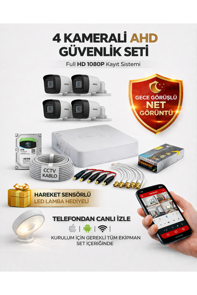 Hikvision Colorvu Gece-karanlıkta Renkli 4 Ahd Kameralı Güvenlik Kamera Seti ...