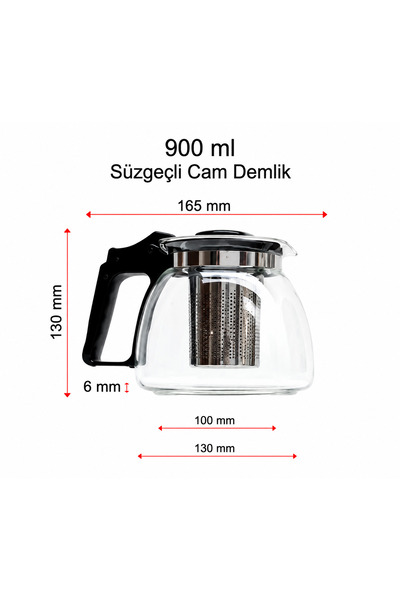 Genel Markalar Siyah / Krem Süzgeçli Cam Demlik 900 ml Çay Makinesi Demliği Bitki Çayı Demliği 900 ML