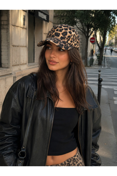 sf collection Leopar Desenli Kadın Cap Şapka