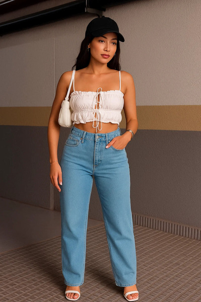 XRAY JEANS بنطلون جينز نسائي مريح باللون الأزرق الجليدي من نوع بالازو