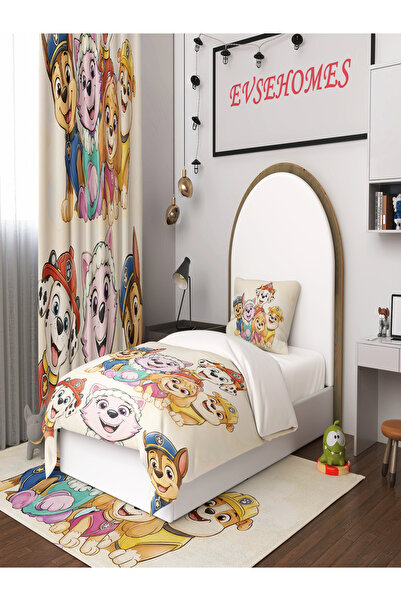 EVSEHOMES KREM PAW PATROL AİLESİ(FON PERDE 70X260 İKİ KANAT - NEVRESİM TAKIMI...