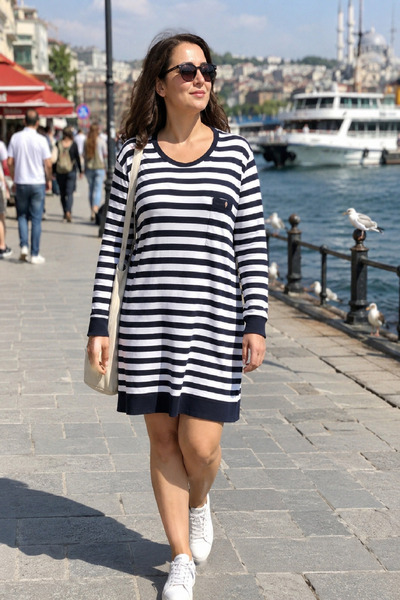 SNF Plus Size Tunic Dark Blue with White 1 Piece 1 Piece Quality Practical St...