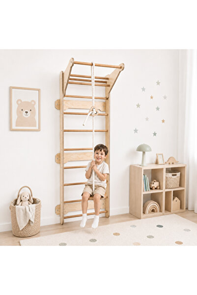 Pooki playroom Yuvarlak Disk Ahşap Halat Salıncak