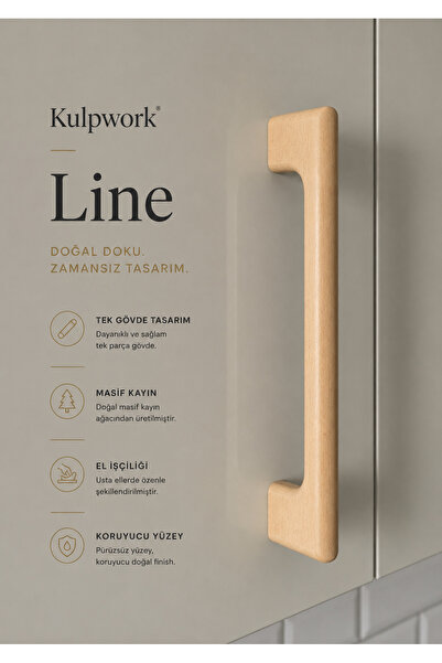 Kulpwork Masif Ahşap Dolap Kulpu (Line Model) 96mm 128mm 160mm