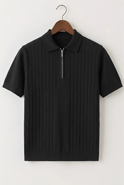 Edwox Tricou pentru bărbați Line cu model cu guler polo, negru, Cd168