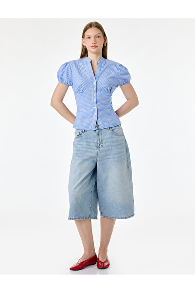 Koton Pamuklu Slim Fit Poplin Balon Kollu V Yaka Gömlek