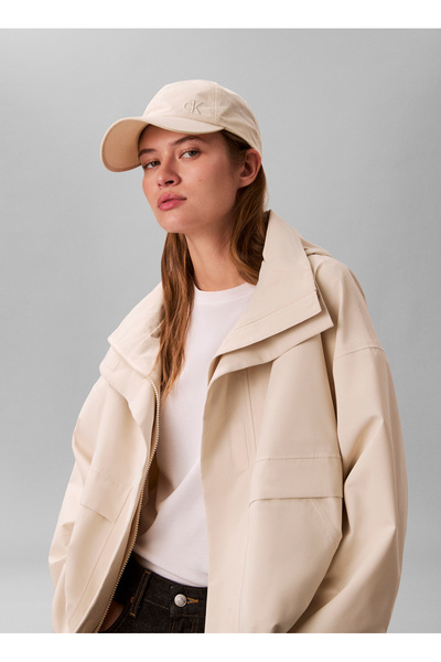 Calvin Klein Ekru Kadın Nakışlı Şapka MONOGRAM EMBROIDERY MOIRE CAP