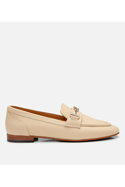 Hotiç Women's Leather Beige Buckle Classic Loafer