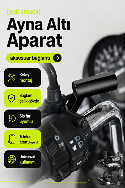 Motobros Motosiklet Çelik Ayna Bağlantı Telefon Tutucu Aparatı Sis Farı ve Ka...
