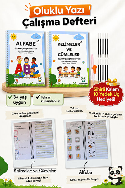 Nimbookid Sihirli Kalemli Oluklu Yazmayı Kolayca Öğreten Kitap(Kabartmalı)Etk...