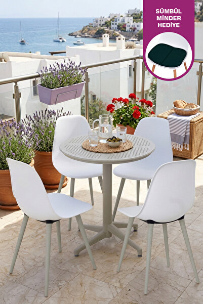 VİLİNZE Tilia Plastik Bahçe Balkon Bistro Seti Katlanır Masa 60*60 cm (1+4 Set)