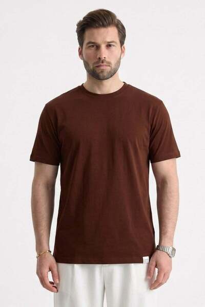 Madmext Acı Kahverengi Regular Fit Basic Erkek Tişört 6131