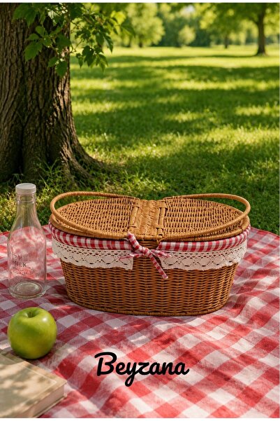 BEYZANA Piknik Hasır Model Oval Piknik Sepeti