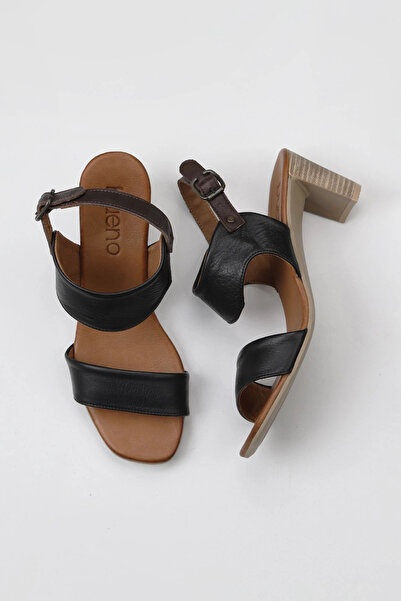 Bueno Shoes Sandale cu toc pentru femei din piele neagră 01wu11100