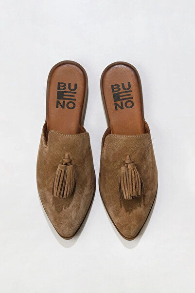 Bueno Shoes Papuci plati pentru femei din piele intoarsa maronie 01wn0111
