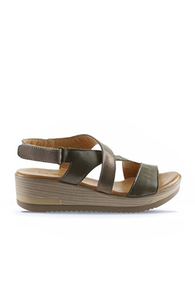 BUENO Shoes Khaki Leather Women's Wedge Heel Pack Sandals 01Wl3306