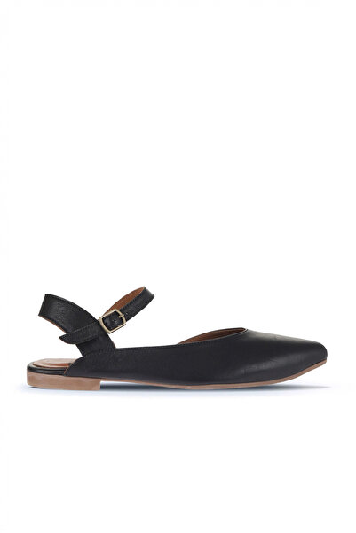 Bueno Shoes Μαύρα δερμάτινα γυναικεία φλατ σανδάλια 01wa3310