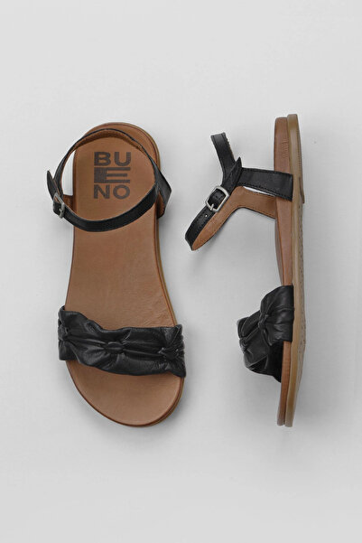 Bueno Shoes Black Leather Women Sandals 01Wu4230