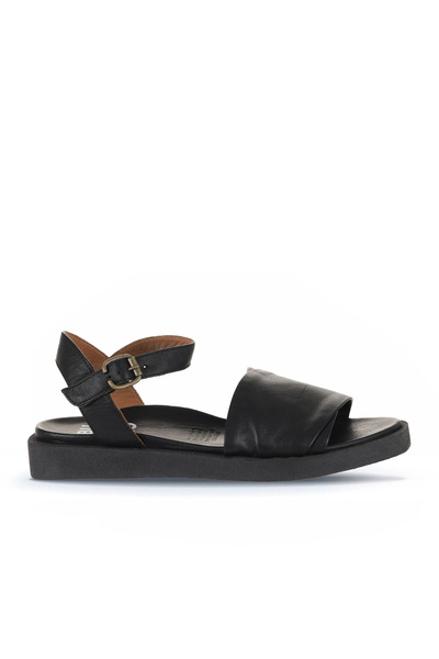 Bueno Shoes صندل نسائي مسطح من الجلد باللون الأسود 01ws2812