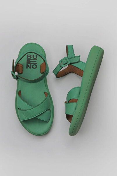 Bueno Shoes Sandale plate de damă din piele verde închisă 01wy2301