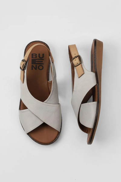 Bueno Shoes Sandale plate de damă din piele gri bej 01wu8213