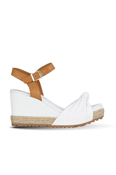 Bueno Shoes Sandale cu toc cu pană pentru femei, din piele albă, 14ws72300