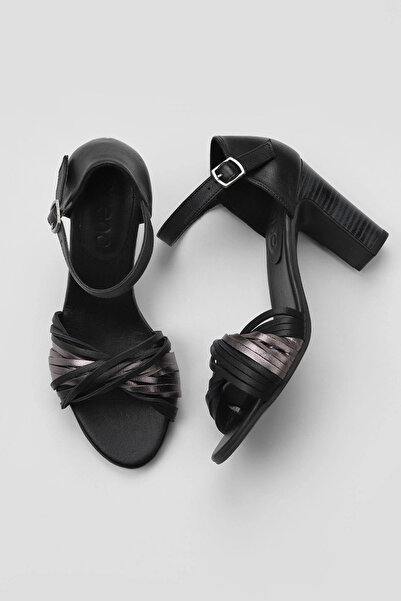 Bueno Shoes Sandale cu toc pentru femei din piele multiplă neagră 01wn4319