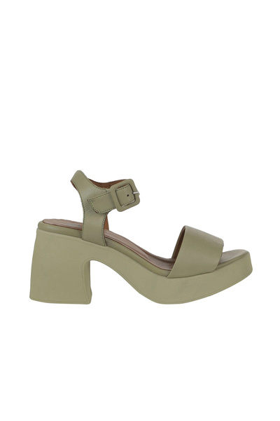 Bueno Shoes Sandale cu toc pentru femei din piele kaki 01wy12204