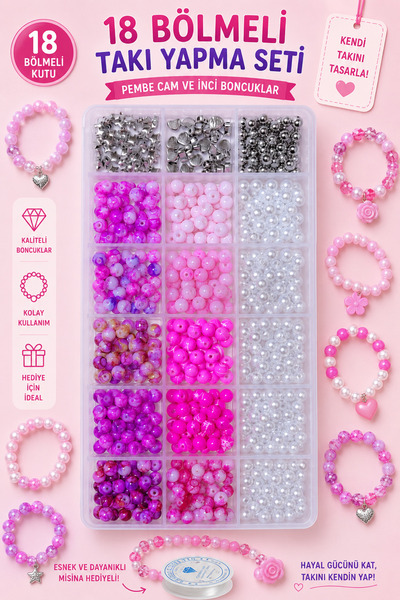 By MO Accessories Set de design de bijuterii cu mărgele de sticlă roz și perl...