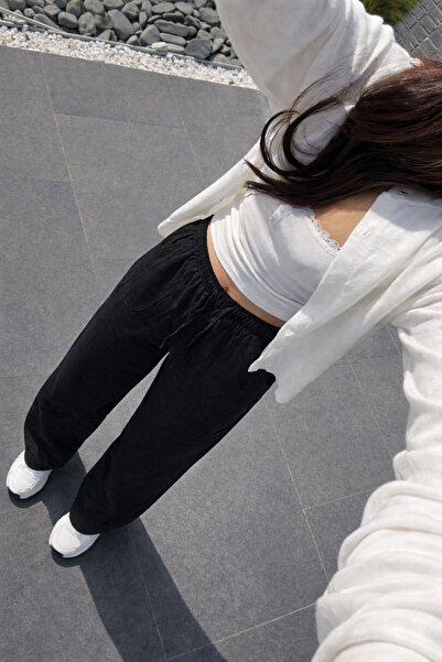 DAMGA JEANS Pantaloni de damă Premium Jogger Relax Fit de vară, negri, din in