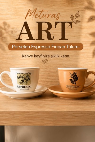 Meturas Art 2-Piece Coffee Cup Set 90 Cc Ceramic Espresso Cup Set