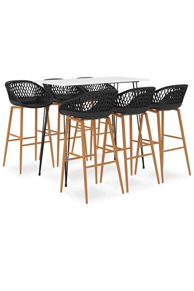 Concept Set mobilier de bar, 7 piese, alb și negru