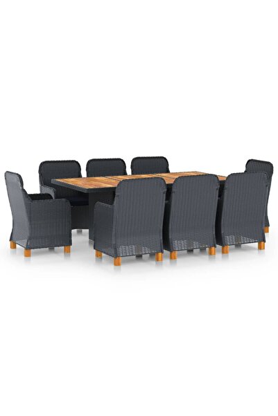 Concept Set mobilier exterior cu perne, 9 piese, gri închis, poliratan