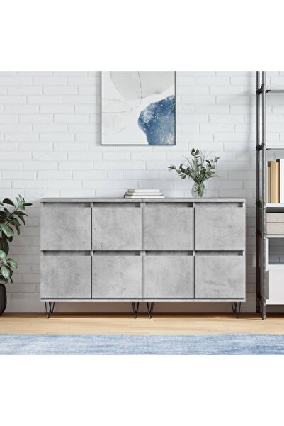 Concept Servante, 2 piese, gri beton, lemn prelucrat