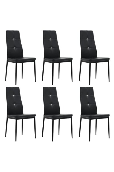 Concept Scaune de bucătărie, 6 buc., negru, piele ecologică