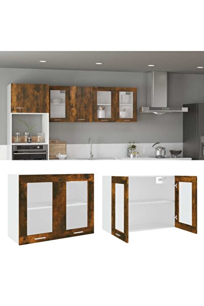 Concept Dulap suspendat cu sticlă, stejar fumuriu, 80x31x60 cm lemn