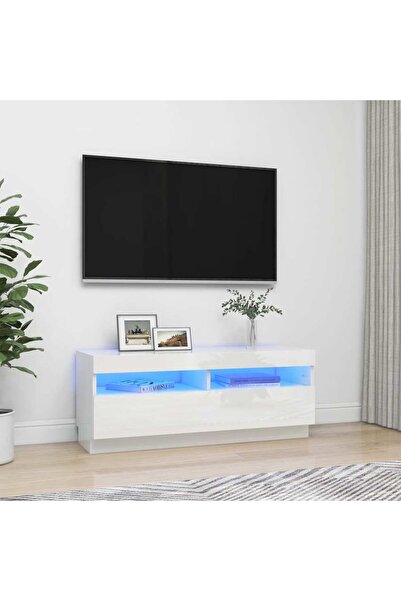 Concept Comodă TV cu lumini LED, alb extralucios, 100x35x40 cm