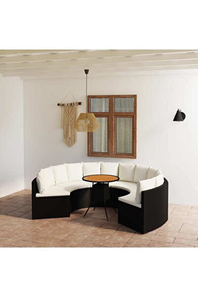Concept Set mobilier de grădină cu perne, 7 piese, negru, poliratan