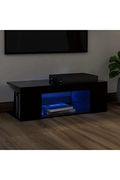 Concept Comodă TV cu lumini LED, negru, 90x39x30 cm