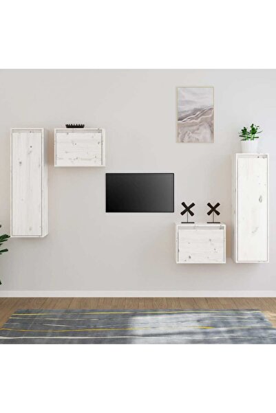 Concept Comode TV, alb, 4 buc., lemn masiv de pin