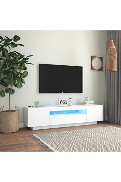 Concept Comodă TV cu lumini LED, alb, 160x35x40 cm
