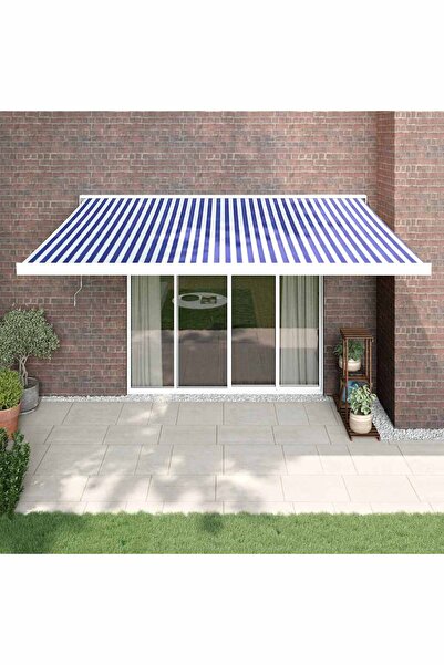 Concept Copertină retractabilă albastru/alb, 4x3 m, textil/aluminiu