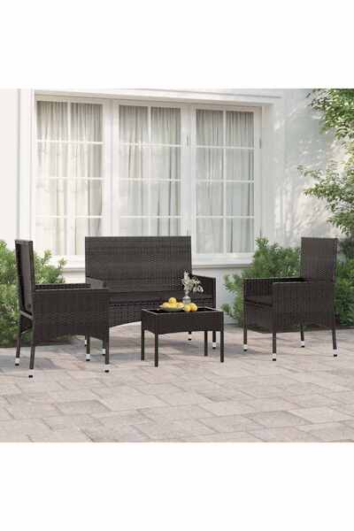 Concept Set mobilier relaxare grădină 4 piese cu perne poliratan negru