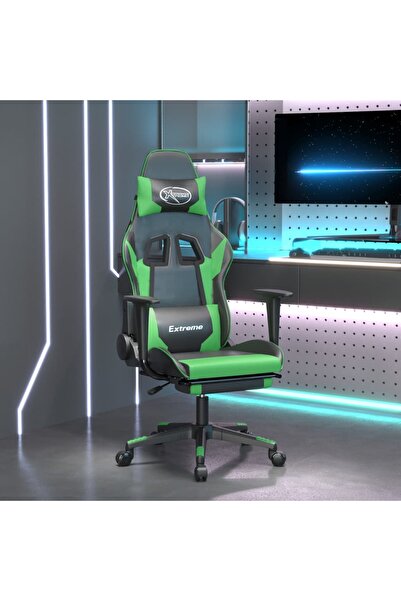 Concept Scaun de gaming cu suport picioare negru/verde, piele ecologică